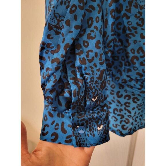 L'Agence Tyler Leopard Silk Blouse, Blue - Picture 6 of 10